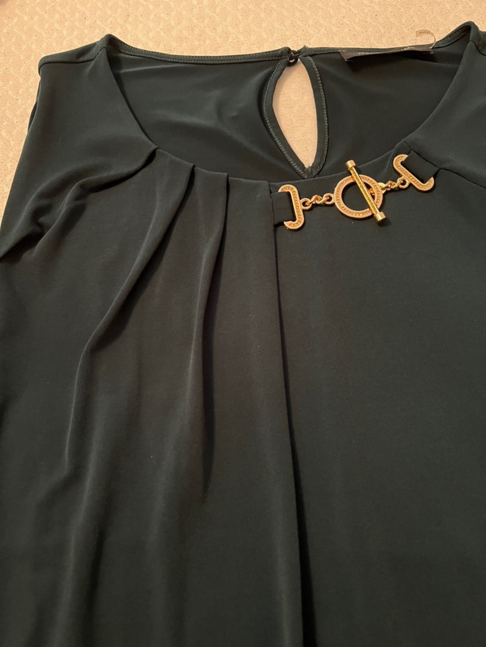 Ivanka Trump Dark Green Sleeveless Top with Gold Chain Accent - Picture 6 of 7